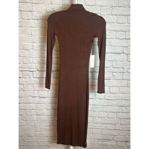 Honor The Gift Women's XS Brown Ribbed Mock Neck Midi Dress Bodycon Minimal
